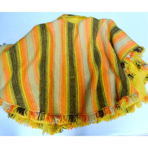 1970s BRIGHT Yellow & Orange Poncho Striped - Picture 8 of 9